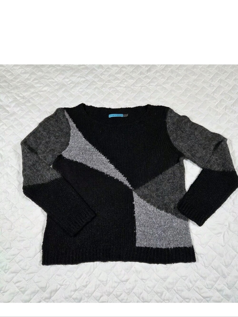 Alice + Olivia Colorblock Pattern Sweater Long Sleeve Scoop Neck Large